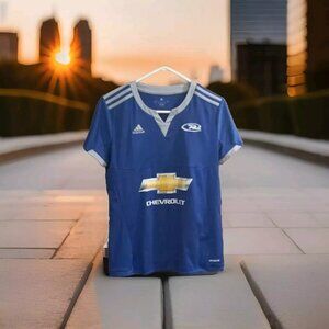 Adidas Womans Soccor jersey Shirt Large activewear sports NCSA climacool blue